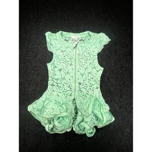 Oh Yes Lace Peplum Top Womens Small Mint Green Front Zip Ruffle Hem Sleeveless